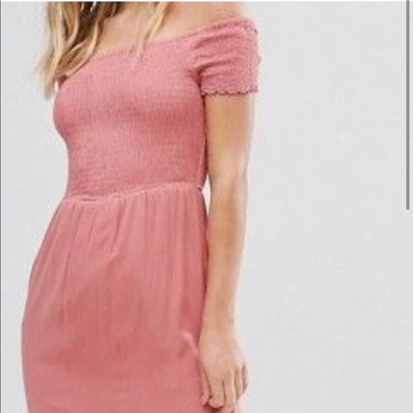 ASOS RIVER ISLAND OFF THE SHOULDER PINK DRESS - Picture 2 of 3